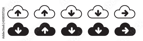 Schilderij op canvas Cloud storage direction icons featuring upload download and lateral movement symbols for web design