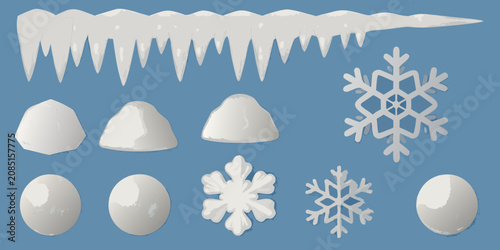 Photos Icicles Snowflakes And Snowdrifts In 3d Rendering On Blue Background