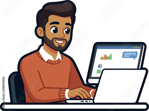 Canvastavla Male Freelancer Working on Laptop Vector Clipart Featuring Flat Cartoon Business