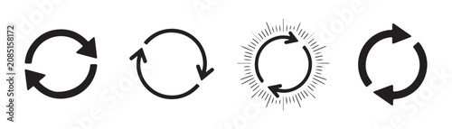 Vector set of circular refresh arrow icons with various styles for application software interface.
