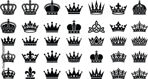 Φωτογραφία Royal crown silhouettes collection, 35 black heraldic tiara icons, vintage monar