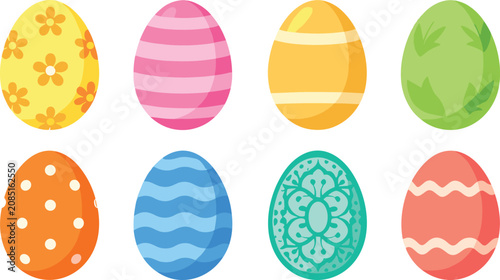 Canvastavla Flat vector illustration set of colorful decorated Easter eggs with various patt