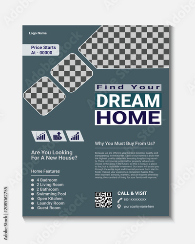 Dream home real estate flyer design with checkered pattern