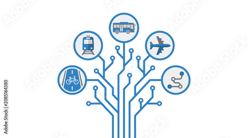 Foto Transportation network tree design visualizes the connection between various modes of public and private travel logistics