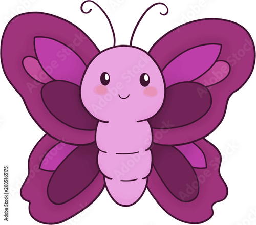 Illustration cute pink butterfly cartoon
