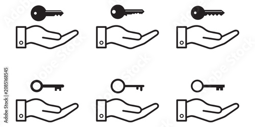 Key in Hands Icon Vector Illustration, Security Access, Ownership, Trust and Key Transfer Line Art Symbol