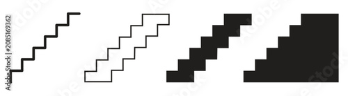 Stairs Silhouette Icon Set Vector Illustration, Black Staircase Symbols Isolated on White Background