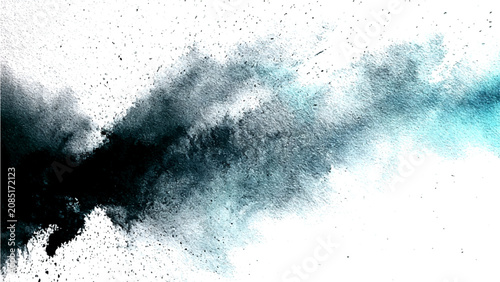 фотографія Explosion of cyan and black particles creating a dynamic abstract smoky effect o