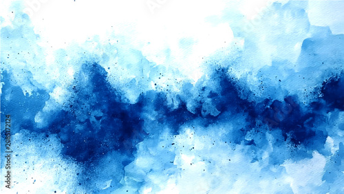 Obraz na plátně Abstract watercolor splash of deep indigo and sky blue hues, evoking a sense of
