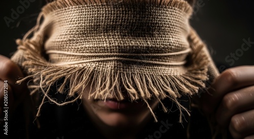 Person Blindfolded with Burlap Sack, Mysterious and Obscured Identity.