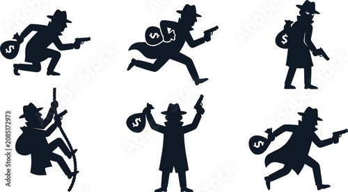 Fotografi Bank Robber and Thief Silhouette Asset Collection Vector Featuring Gangster Crim