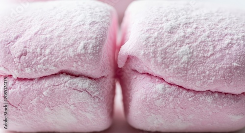 Pink marshmallows on white background sweet.