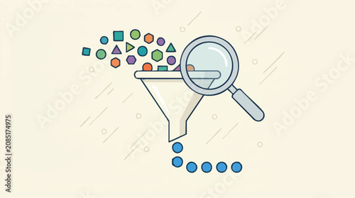 Bild auf Leinwand Data Filtering and Analysis Concept with Funnel and Geometric Shapes
