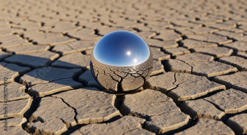 Dry cracked earth with metal object.