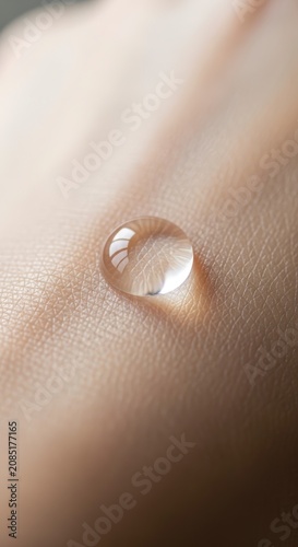 Single water drop on human skin.