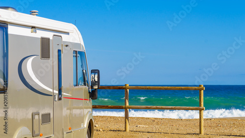 Camper rv on beach seashore