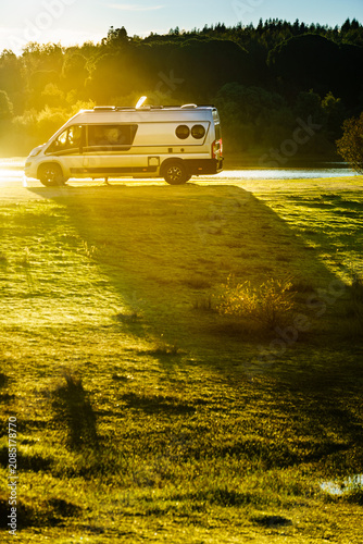 Camper van camping on nature in Portugal