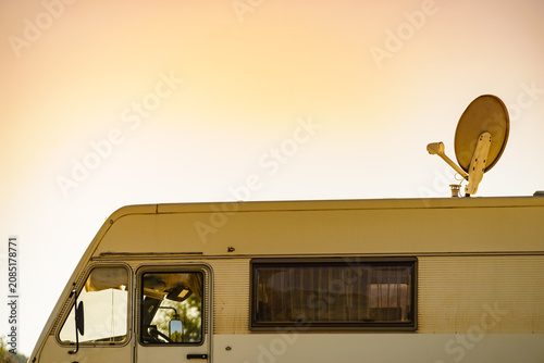 Satellite dish on roof of motor home