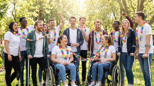 Diverse Group Celebrating Disability Pride Month Outdoors