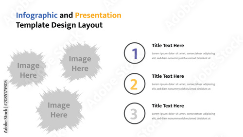 Infographic layout with three image placeholders and numbered steps for presentation