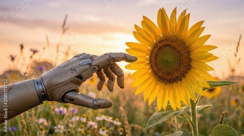 Prosthetic Hand Reaching for Sunflower During Disability Pride Month