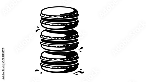 Vintage hand drawn macaron stack vector, black and white french pastry illustration, sweet dessert bakery icon for menu design
