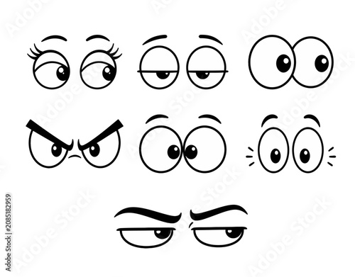 Photography Cartoon eyes expression icon set with angry, sleepy, cute, surprised, and lookin