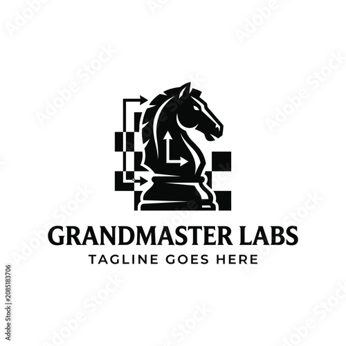 Quadro su tela Chess knight piece with strategic move arrows checkered for grandmaster labs int