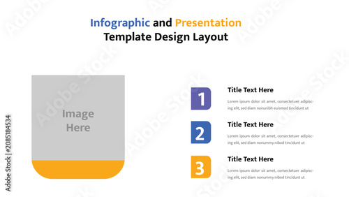 Fényképezés Presentation slide template featuring a prominent vertical image placeholder and