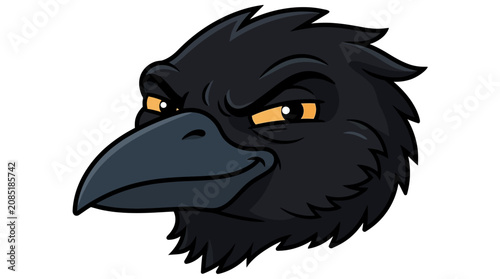фотографія Angry crow mascot head vector illustration, fierce black raven character with ye