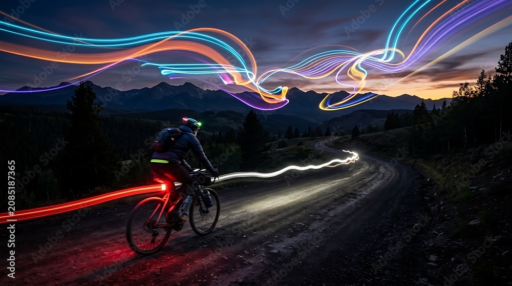 Fototapeta premium Red motorcycle drifting on neon lit road at night.