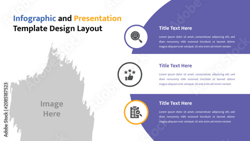 Sleek infographic presentation template featuring three rounded sections with icons and text areas