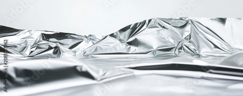 Crumpled Silver Metal Foil Sheet with Wrinkles and Reflections for Art