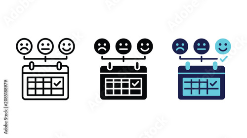 Mood Tracker Calendar Icon Set with Emoji Faces and Checkmark