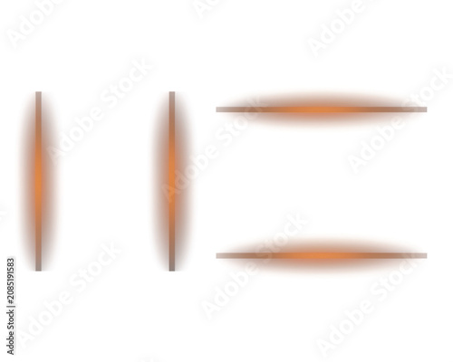 Abstract orange light bars on a white background, two vertical lines on the left and two horizontal lines on the right, soft glowing edges