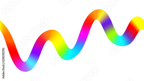 Vibrant neon rainbow dynamic wavy ribbon isolated on transparent background. Seamless horizontal holographic fluid wave line with Y2K retro design aesthetic. PNG