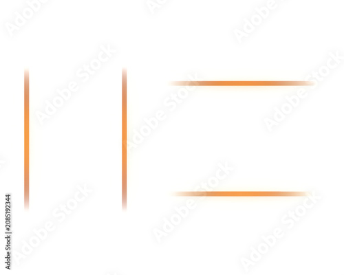 Abstract orange light lines on a white background, forming two vertical bars on the left and two horizontal bars on the right, glowing effect