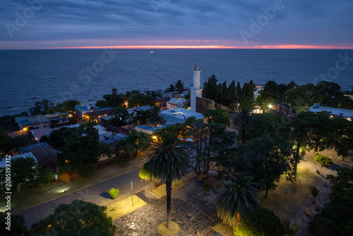 Fotografie Aerial view of the old city of Colonia, Uruguay, South America at night