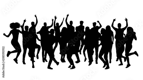 Group of people celebrating with arms raised in excitement isolated on transparent background, Vector