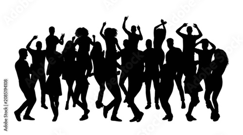 Group of people dancing and celebrating together at a party isolated on transparent background, Vector