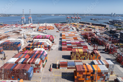 Aerial view of the container logistics port in Montevideo, Uruguay