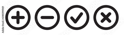 Fotografía Graphic design set of circle buttons containing plus minus check mark and cross cancel symbols vector