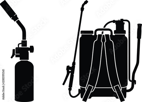 Photos Agricultural and gardening equipment silhouettes featuring portable gas blowtorc