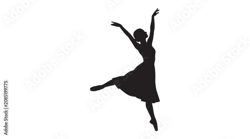 Foto Dancing woman in a flowing dress black silhouette
