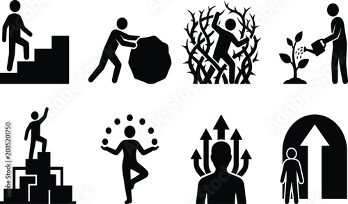 Bild auf Leinwand Business concept stick figure icon collection representing success growth progre