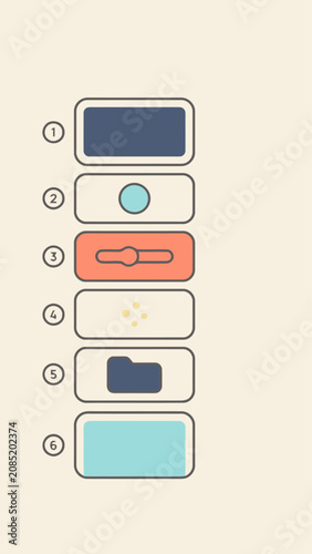Set of numbered icons representing digital interface elements and settings for creative use