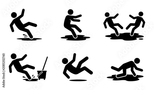 Foto Slipping Hazard Icons, Wet Floor Danger Signs, Accident Prevention Symbols, Safe