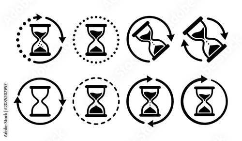 Fotografie Hourglass Icons, Time Passing Symbols, Sand Timer Graphics, Countdown Elements,