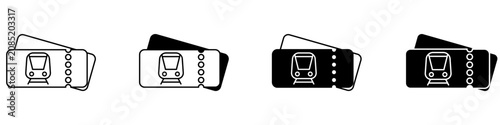 Train ticket icon vector set. Railway travel illustration sign collection. Rail ticket symbol. Passenger transport logo or mark.