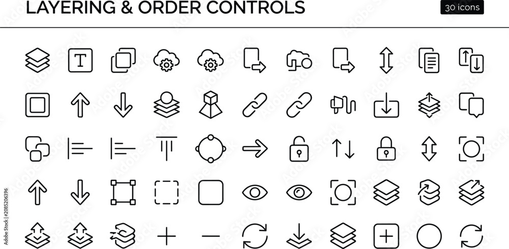 Foto Layering And Order Controls Icon Set With Arrange Position Stack Alignment And M